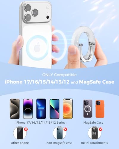SUPERONE for MagSafe Phone Grip, Adjustable Magnetic Phone Ring Holder - color: 1 Pc Glitter Silver