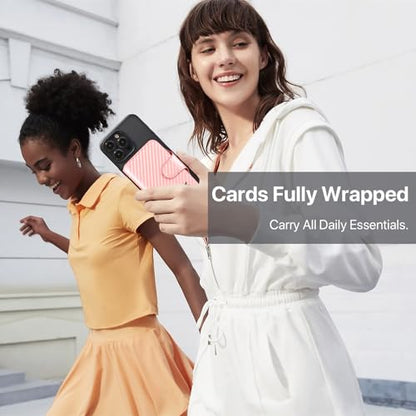 Magnetic Stick on Phone Wallet Card Holder for Magsafe Phones and Cases, 5 Slots Fit 7 Cards, ID Window, RFID Blocking, Luxury Slim Flip Leather Mag Safe Wallet for iPhone for Women, Rose Gold - color: Carbon Fiber Rose Gold