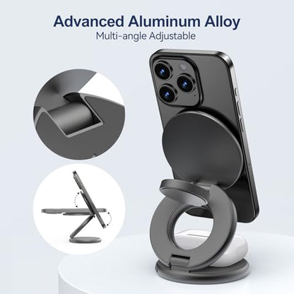 KU XIU X63 3 in 1 Charging Station for Apple, Aluminum Alloy Foldable Magnetic Wireless Charger, Travel Charger for iPhone 17/16/15/14/13/12 Series, Apple Watch & AirPods (with 20W Adapter)-Gray - color: Gray