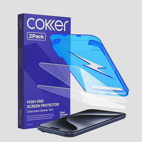 COKER 2PACK Tempered Glass Screen Protector Designed for iPhone 15 Pro Max, Rounded Edge, 9H Hardness Shatterproof, Anti-Scratch, Anti-Fingerprint, Touch Sensitive, Easy Installation - size: iPhone15ProMax