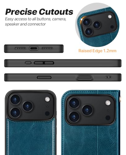 OCASE for iPhone 17 Pro Max Detachable Wallet Case with Card Holder, 2 in 1 PU Leather Flip Folio with RFID Blocking Stand Wrist Strap Shockproof Phone Cover 6.9 Inch 2025, Peacock Blue | PU Leather, RFID Blocking, Wireless Charging, Card Holders, Kicksta