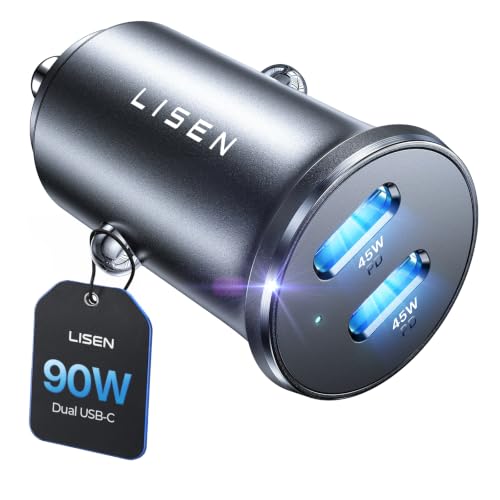 LISEN 90W USB C Car Charger USB C Fast Charge,45W PD&QC3.0 Fast Car Charger - color: Black, size: 1 Pack