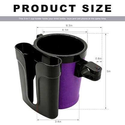 Bike Cup Holder, Bicycle Handlebar Water Bottle Holders with Cell Phone Keys Holder, Universal Drink Bottle Cage for Bike Motorcycle Scooter Stroller Walker Wheelchair (Black & Purple) - color: Black & Purple