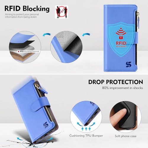 Shieldtop Compatible with Samsung Galaxy S23 5G Wallet Case with Card Holder,Women Men RFID Blocking PU Leather Flip Cover Wrist Strap Zipper Credit Card Slots,Phone Case for S23 5G 6.1",Purple Blue - color: Purple Blue, size: Galaxy S23 - 6.1"