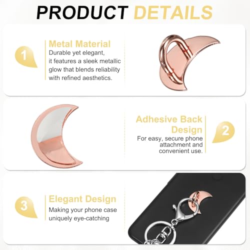 PATIKIL Metal Phone Charm Hook 1", 12Pcs Adhesive Moon Shaped Phone Finger Grip Hook Smartphones Keychain Ring Charm Loop for DIY Tablet Case Accessories, Rose Gold - color: Rose Gold