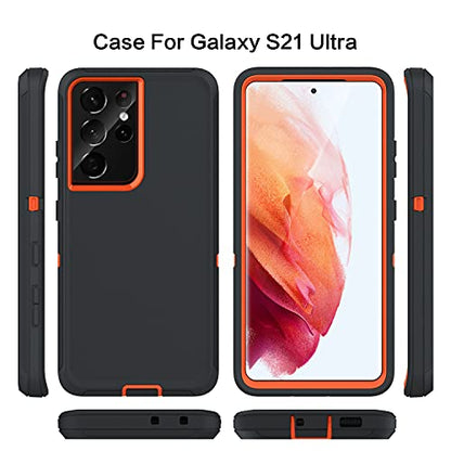 MXX Case Compatible with Galaxy S21 Ultra Case, 3-Layer Super Full Heavy Duty Body Bumper Cover/Shock Protection/Dust Proof, Designed for Samsung Galaxy S21 Ultra 5G 6.8 Inch 2021 (Orange/Gray) - color: Orange/Gray