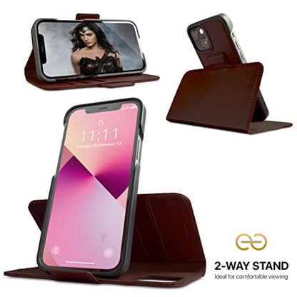 Dreem Vegan Leather Magnetic Detachable Wallet Case for iPhone 13 Coffee | Built-in Phone Stand, RFID Blocking Card Holder Flip Cover, MagSafe Compatible, Gift Box [Fibonacci: Coffee] - color: Coffee, size: iPhone 13
