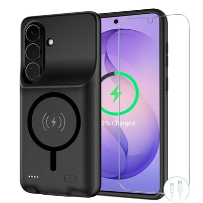 Battery Case for Galaxy S26 Plus, [12000mAh] Slim Rechargeable Smart Extended Charging Case Compatible with Galaxy S26 Plus(6.7 inch) Backup Power Battery Pack Charger Cover-Black - size: Galaxy S26 Plus