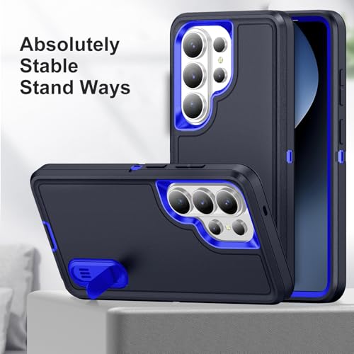 for Samsung Galaxy S26 Ultra Case with Kickstand Case 3-Layer Military Grade Protective Case Cover Silicone Heavy Duty Rugged Shockproof for Galaxy S26 Ultra Phone Case (Navy+Blue) - color: Navy+Blue