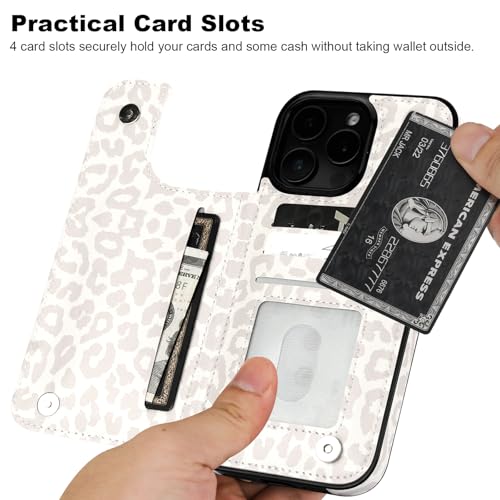 HAOPINSH for iPhone 16 Pro Max Case Wallet with Card Holder, White Leopard Cheetah Pattern Back Flip Folio PU Leather Kickstand Card Slots Case for Women Girls, Double Magnetic Clasp Shockproof 6.9" - color: White Leopard