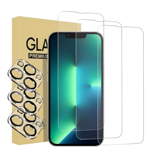 3 Pack Screen Protector for iPhone 13 Pro with 3 Pack Camera Lens Tempered Glass Protector, 6.1 Inch HD Clear Glass Film 9H Hardness Full Coverage, Scratch Resistent, No Air Bubbles