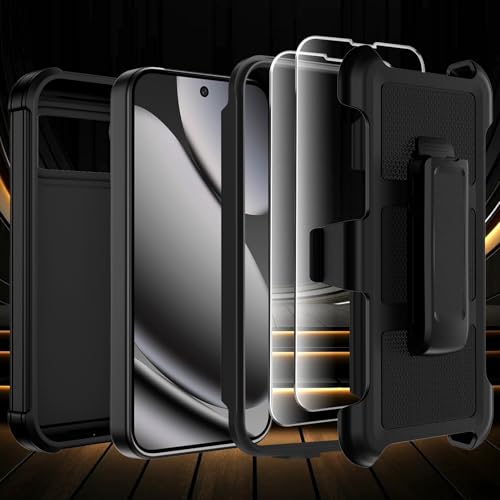 for Google Pixel 10 Pro XL Case with Belt Clip Holster,Military Grade Anti-Drop Shockproof Defender Phone Cases 2X Screen Protectors,2 Layers Rugged Heavy Duty Protective Bumper Cover (Black) - color: Black