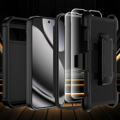 for Google Pixel 10 Pro XL Case with Belt Clip Holster,Military Grade Anti-Drop Shockproof Defender Phone Cases 2X Screen Protectors,2 Layers Rugged Heavy Duty Protective Bumper Cover (Black) - color: Black