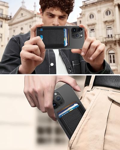 HiWe for MagSafe Wallet, 7 Cards Holder for Phone Case, RFID Blocking - color: Carbon Fiber Wallet - Black Band