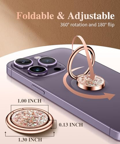 GVIEWIN Gritter Cell Phone Ring Holder, Metal Kickstand Grip 360° Rotation - color: PinkGold Glitter