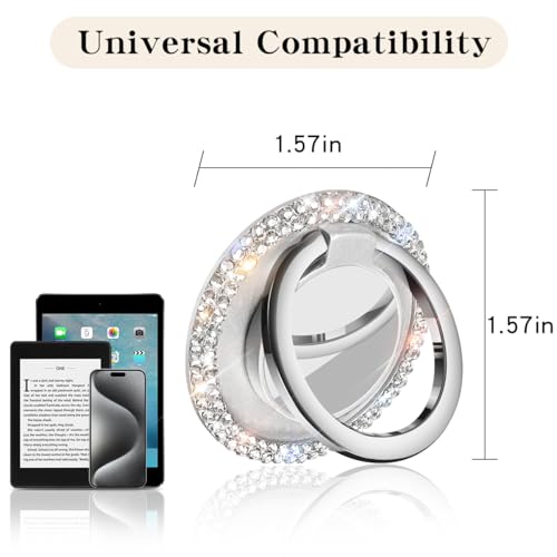 Bling Crystal Rhinestone Cell Phone Ring Holder Grip，360°Rotation Ultrathin Finger Cute Glitter Stand Kickstand Universal Compatible with iPhone Samsung Galaxy LG Google iPad （Silver）
