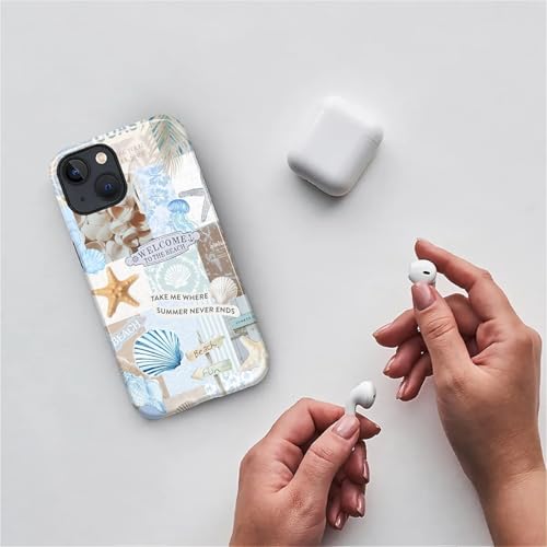 Case Compatible with iPhone 13 14, Cute Dual Layer Hybrid Phone Cover, Military Grade Drop Protection, Aesthetic Shockproof Phone Case for Women Girls, Boho Beach Summer Collage - color: Boho Beach Summer Collage, size: Iphone 13/14