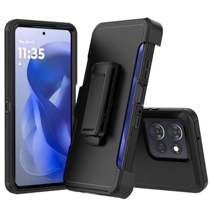 Rugged Phone Case for Moto G Power 5G 2025/Moto G Play 2025, with Belt Clip Holster & Kickstand Heavy Duty Shockproof Protective Full Body Case (Black) - color: Black