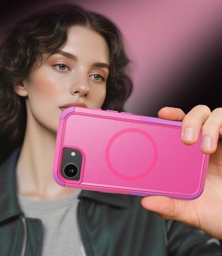 Heavy Duty Case for iPhone 17e & iPhone 16e - Military Grade Drop Proof Protective Cover [Compatible with MagSafe],with Screen Protector, Shockproof, Anti-Slip (Pink) - color: Pink