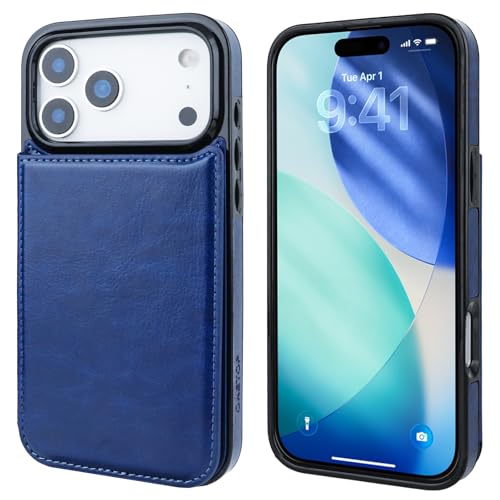 ONETOP for iPhone 17 Pro Max Wallet Case with Credit Card Holder,Blue | Kickstand,ID/Cash Holder,Case Wallet with Card Slots,Double Magnetic Clasp,Durable PU Leather Shockproof Cover for Women Men - color: Blue
