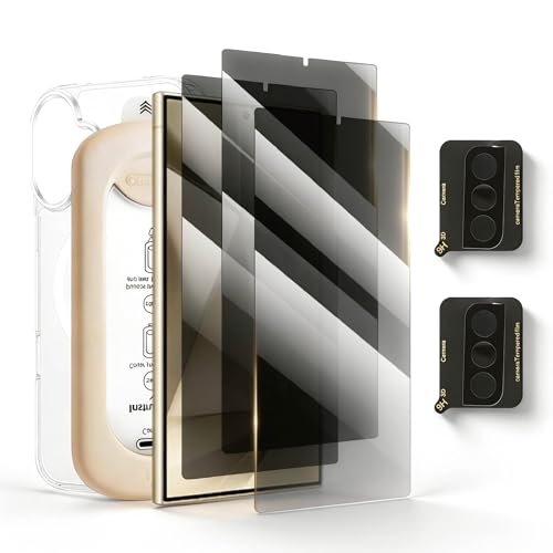 3+2+1 Pack Privacy Screen Protector Compatible for Samsung Galaxy S25 Ultra, Tempered Glass with Camera Lens Protector & Phone Case, Easy Install Frame, 9H Hardness, Bubble-Free, Anti-Spy 28° Viewing Angle, Full Coverage, Case Friendly - size: Galaxy S25