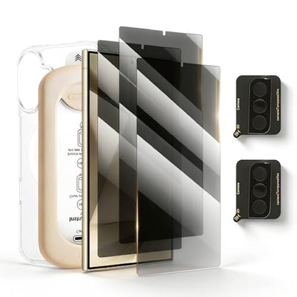 3+2+1 Pack Privacy Screen Protector Compatible for Samsung Galaxy S25 Ultra, Tempered Glass with Camera Lens Protector & Phone Case, Easy Install Frame, 9H Hardness, Bubble-Free, Anti-Spy 28° Viewing Angle, Full Coverage, Case Friendly - size: Galaxy S25