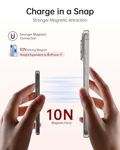 iWALK Magsafe Portable Charger 5,000mAh, Ultra-Slim Magnetic Wireless Power Bank with LED Display, PD 20W USB-C Fast Charging Battery Pack, Compatible with iPhone 17/17 Pro/16/15/14/13 Series, Black - color: Black