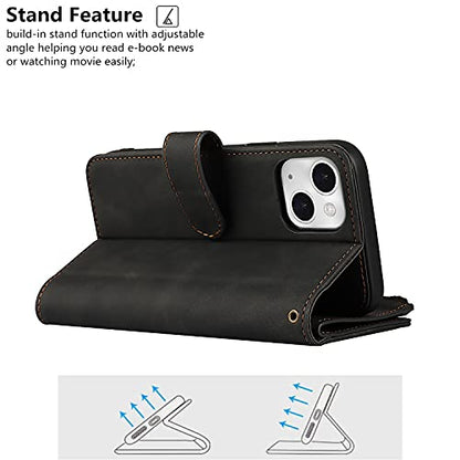 iCoverCase Compatible with iPhone 13 Wallet Phone Case with Card Holder, PU Leather Zipper Pocket Magnetic Detachable Flip Case with Wrist Strap (Black) - color: Detachable--Black
