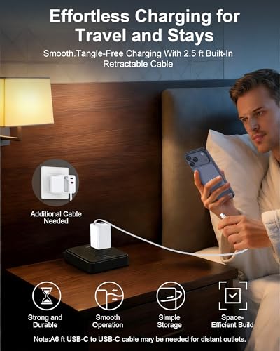 35w Retractable iPhone Wall Charger USB C, 3-in-1 Fast Charging Block - color: Retractable Wall Charger-Black
