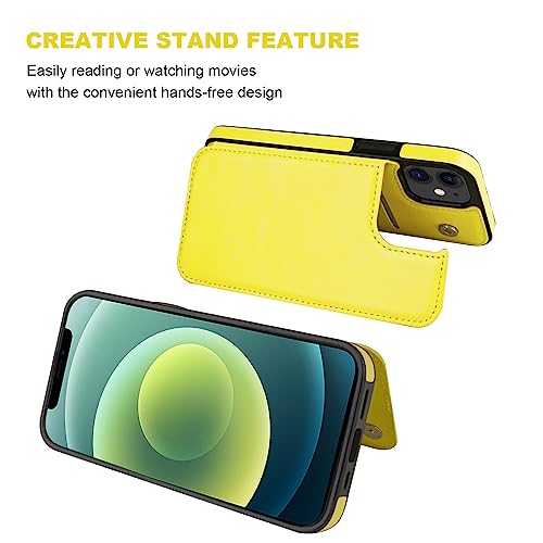 ONETOP for iPhone 12 Mini Wallet Case with Card Holder,Yellow - color: Yellow