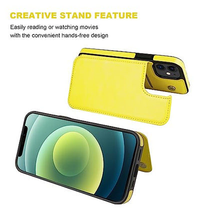 ONETOP for iPhone 12 Mini Wallet Case with Card Holder,Yellow - color: Yellow