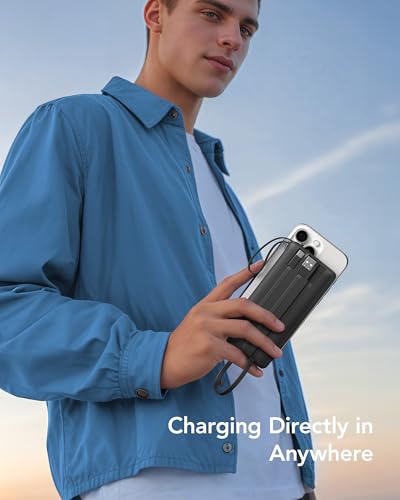 VRURC Portable Charger with Built in Cables, Slim Power Bank 10000mAh