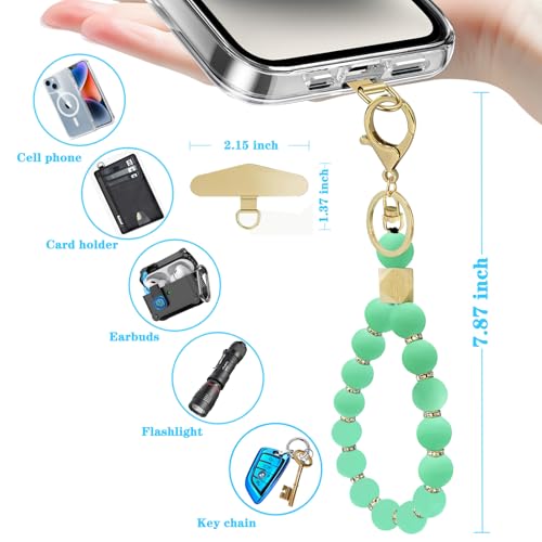 Silicone Beaded Phone Wrist Strap, Phone Bracelet Strap with Tether Tab Elastic Hands Free Wristlet Strap - color: Light Green