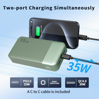 NOBIS Portable Charger 35W 20000mAh Power Bank Fast Charging - color: Green