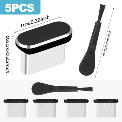 CoguZed 5-Piece Pack USB-C Dust Plugs with Integrated Cleaning Brush – Durable Anti-Dust Port Protector for Laptops & Smartphones (Universal Compatibility, Easy to Use)