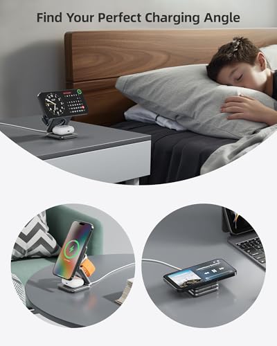 KUXIU Qi2-Certified 15W 3 in 1 Magnetic Wireless Charging Station for Apple - color: Gray