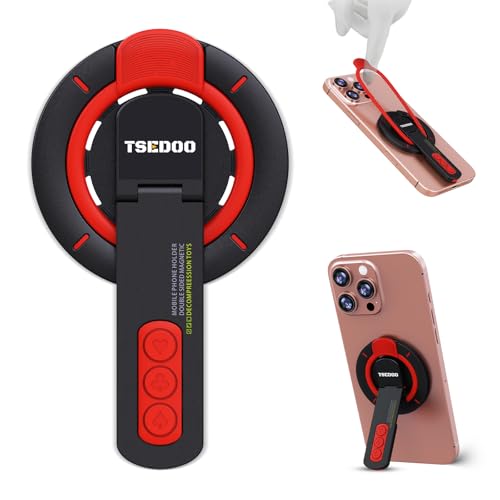 3-in-1 Magnetic Phone Grip Stand with 360° Roration Angle Adjustment, Silicone Finger Ring & Fidget Toy Design, Gym Dual-Sided Magnetic Phone Kickstand for All Phones - color: Black-red