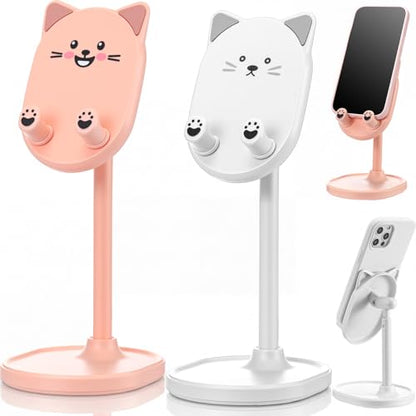 Kathfly 2 Pack Cute Phone Stand for Desk, Pink and White, Cat - color: Pink and White, style: Cat