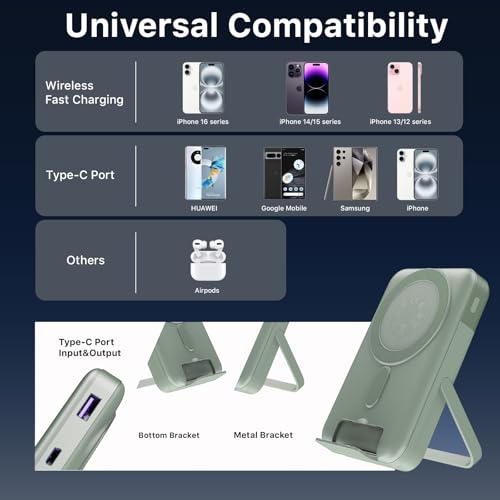 NOBIS Magnetic Power Bank 22.5W 10000mAh Portable Charger with Stand - color: Green