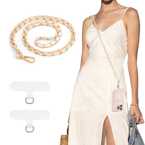 TiMOVO Phone Lanyard Metal Chain Crossbody, Gold & White - color: White, size: Standard