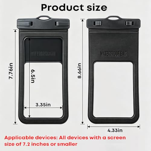 Waterproof Phone Pouch Case - [2 Pack][Easy Lock & Heavy Duty] IPX8 Water Proof Cell Phone for Beach, Swimming Equipment Bags for iPhone 17 16 15 14 13 12 Pro Max Plus, Galaxy S25, 4-7" Black, White