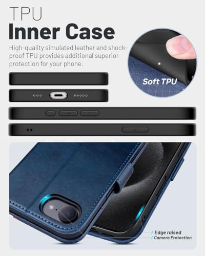 OCASE for iPhone 17e/iPhone 16e Wallet Case, Card Holder, Spliced Blue | RFID Blocking, Kickstand, Magnetic Closure, PU Leather Flip Folio, Shockproof TPU Shell, Protective Phone Cover (6.1") - color: Spliced Blue