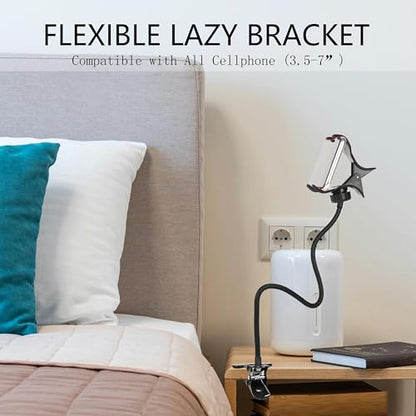 Cell Phone Holder Gooseneck Mount, Universal Lazy Bracket Flexible Long Arm Clamp Clip Phone Stand for Bed,360 Adjustable DIY Flexible Grip Desktop Mobile Phone Stand for All 4-7” Devices
