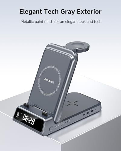 Charging Station for iPhone 18 Pro Max, Charger for Apple Watch 12/Airpods - color: Technology Gray
