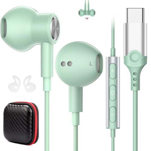 USB C Earbuds Wired Headphone for iPhone 18 Pro Max 17 16 17e,Green - color: Green