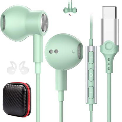 USB C Earbuds Wired Headphone for iPhone 18 Pro Max 17 16 17e,Green - color: Green