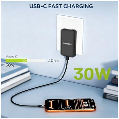 30W Flat USB C Charger (2-Pack), Dual-Port GaN Wall Adapter, Foldable Travel Charger for iPhone 16/15, Galaxy S25/S24 - color: 2PCS