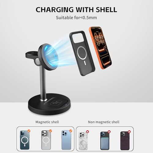 3-in-1 Magnetic Wireless Charger, 15W for iPhone/Watch/AirPods - color: black