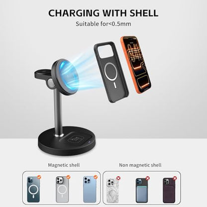 3-in-1 Magnetic Wireless Charger, 15W for iPhone/Watch/AirPods - color: black