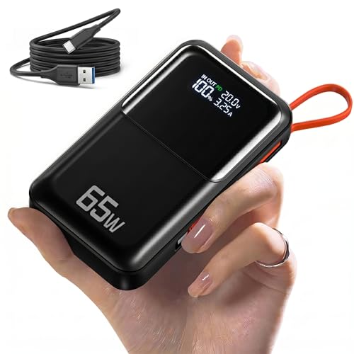 65W Portable Laptop Charger - 26,800mAh Power Bank with Built-in USB-C Cables, 3-Port 130W Total Fast Charging for MacBook/iPhone/Steam Deck|TSA-Approved Travel Essential Airplane Safe (Black)
